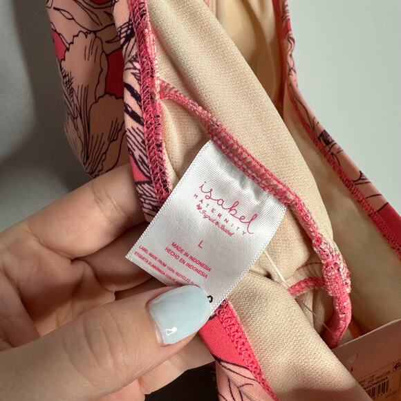 Isabel Maternity Floral Halter One Piece Swimsuit Coral Pink Peony Print L - Picture 6 of 8